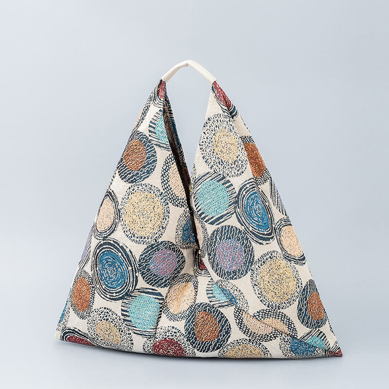 Buddha Stones Geometry Tiger Flowers Leopard Stripes Print Underarm Triangle Shoulder Bag - Colorful Circles 58*5*58cm - image 0