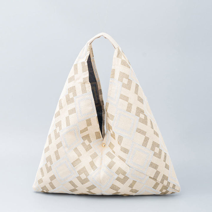 Buddha Stones Geometry Tiger Flowers Leopard Stripes Print Underarm Triangle Shoulder Bag - Beige Geometry 58*5*58cm - image 7