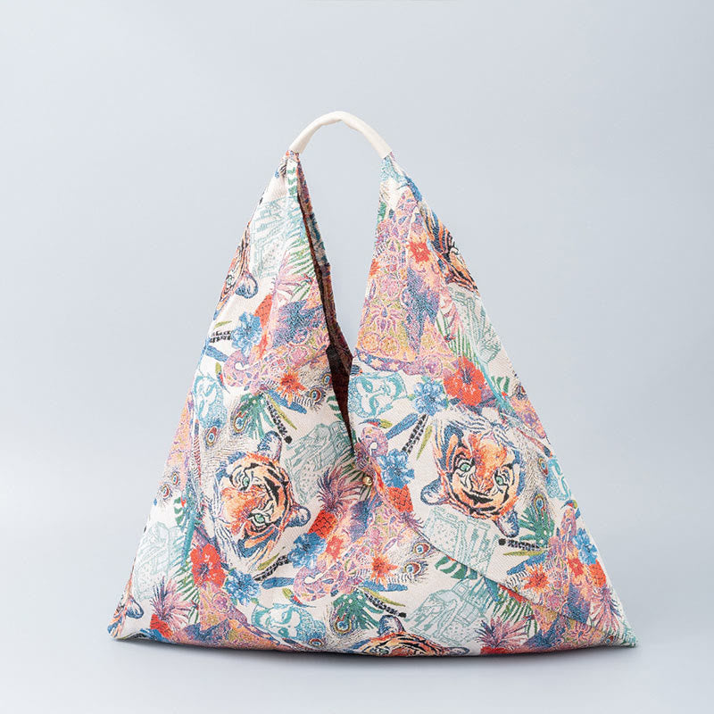 Buddha Stones Geometry Tiger Flowers Leopard Stripes Print Underarm Triangle Shoulder Bag - Tiger Flowers 58*5*58cm - image 9