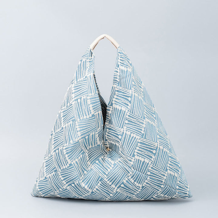 Buddha Stones Geometry Tiger Flowers Leopard Stripes Print Underarm Triangle Shoulder Bag - Blue Stripes 58*5*58cm - image 15