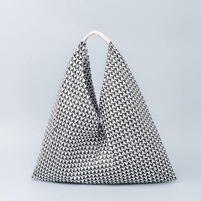 Buddha Stones Geometry Tiger Flowers Leopard Stripes Print Underarm Triangle Shoulder Bag - White Black Triangles 58*5*58cm - image 18