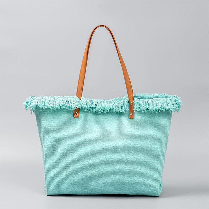 Buddha Stones Large Capacity Solid Color Tassel Canvas Tote Shoulder Bag - Blue 50*10*35cm - image 6
