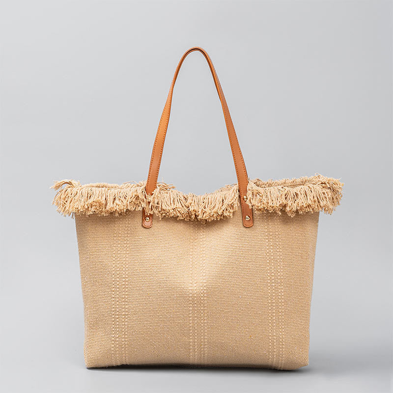 Buddha Stones Large Capacity Solid Color Tassel Canvas Tote Shoulder Bag - image 2