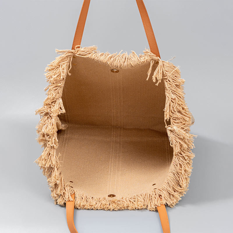 Buddha Stones Large Capacity Solid Color Tassel Canvas Tote Shoulder Bag - image 1