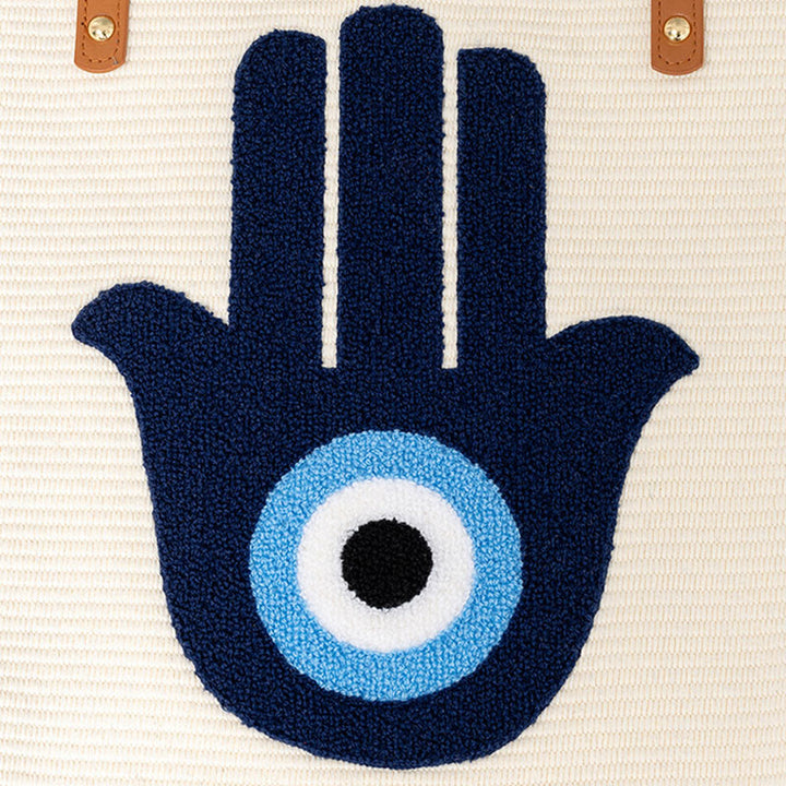 Buddha Stones Large Capacity Evil Eye Leaf Hamsa Tassel Canvas Tote Shoulder Bag - image 18