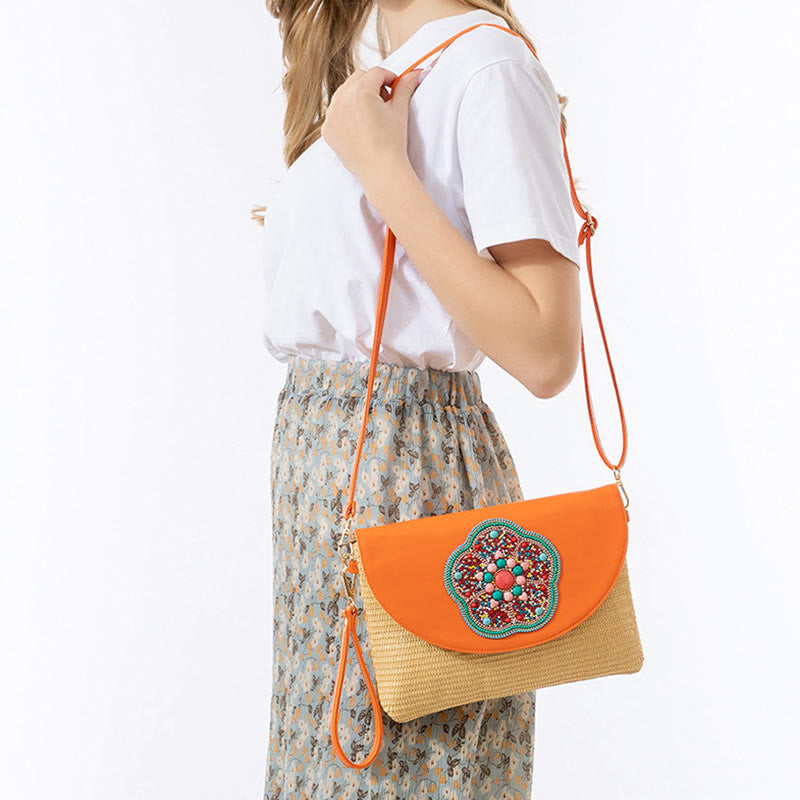 Buddha Stones Hamsa Elephant Flower Straw Woven Crossbody Bag Shoulder Bag Handbag - image 17