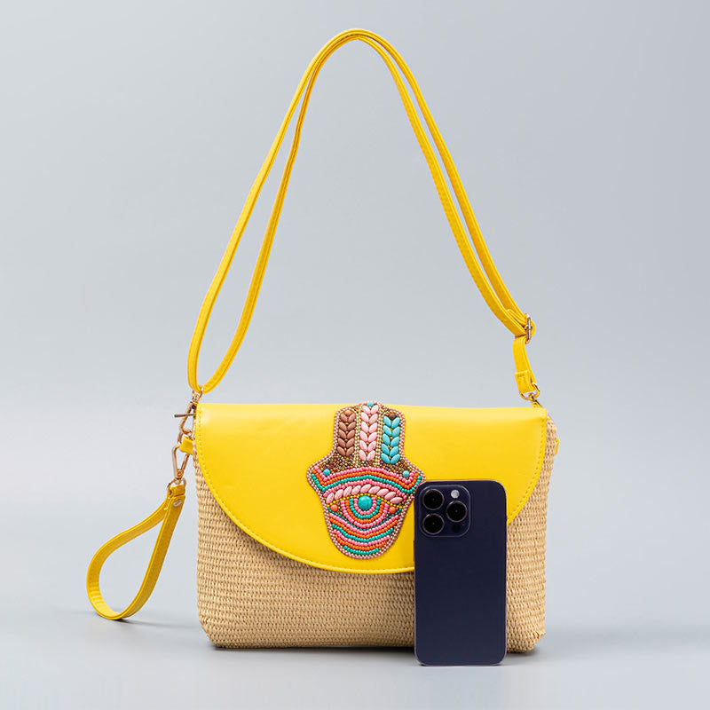 Buddha Stones Hamsa Elephant Flower Straw Woven Crossbody Bag Shoulder Bag Handbag - image 5