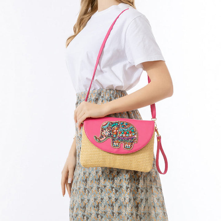 Buddha Stones Hamsa Elephant Flower Straw Woven Crossbody Bag Shoulder Bag Handbag - image 11