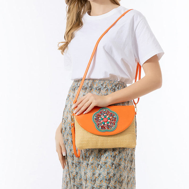 Buddha Stones Hamsa Elephant Flower Straw Woven Crossbody Bag Shoulder Bag Handbag - image 16