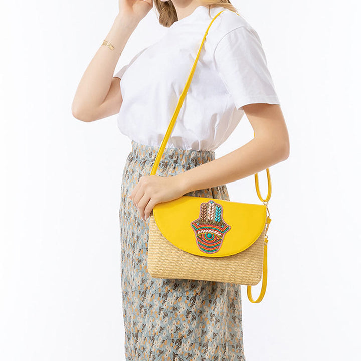 Buddha Stones Hamsa Elephant Flower Straw Woven Crossbody Bag Shoulder Bag Handbag - image 8