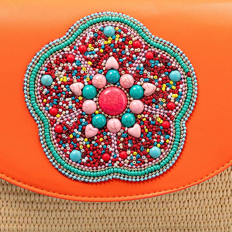 Buddha Stones Hamsa Elephant Flower Straw Woven Crossbody Bag Shoulder Bag Handbag - image 15