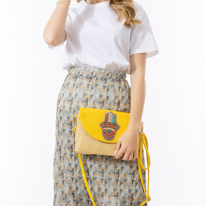 Buddha Stones Hamsa Elephant Flower Straw Woven Crossbody Bag Shoulder Bag Handbag - image 9