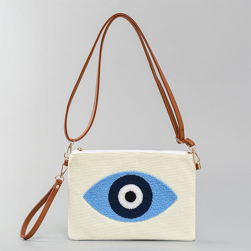 Buddha Stones Evil Eye Leaf Hamsa Canvas Crossbody Bag Shoulder Bag Handbag - Evil Eye 28*2*20cm - image 0