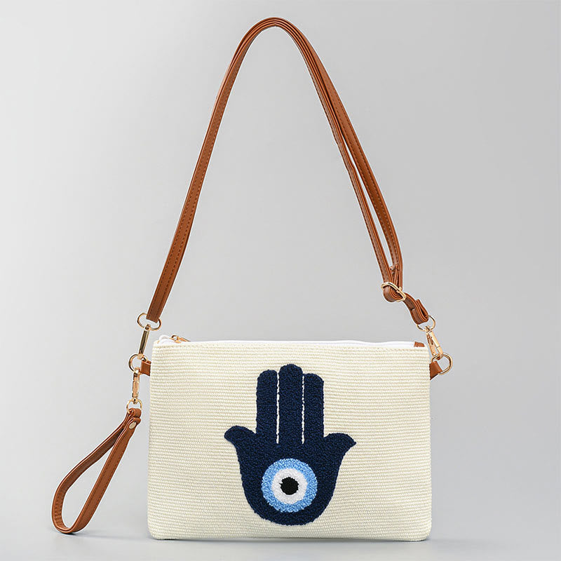 Buddha Stones Evil Eye Leaf Hamsa Canvas Crossbody Bag Shoulder Bag Handbag - Hamsa 28*2*20cm - image 14