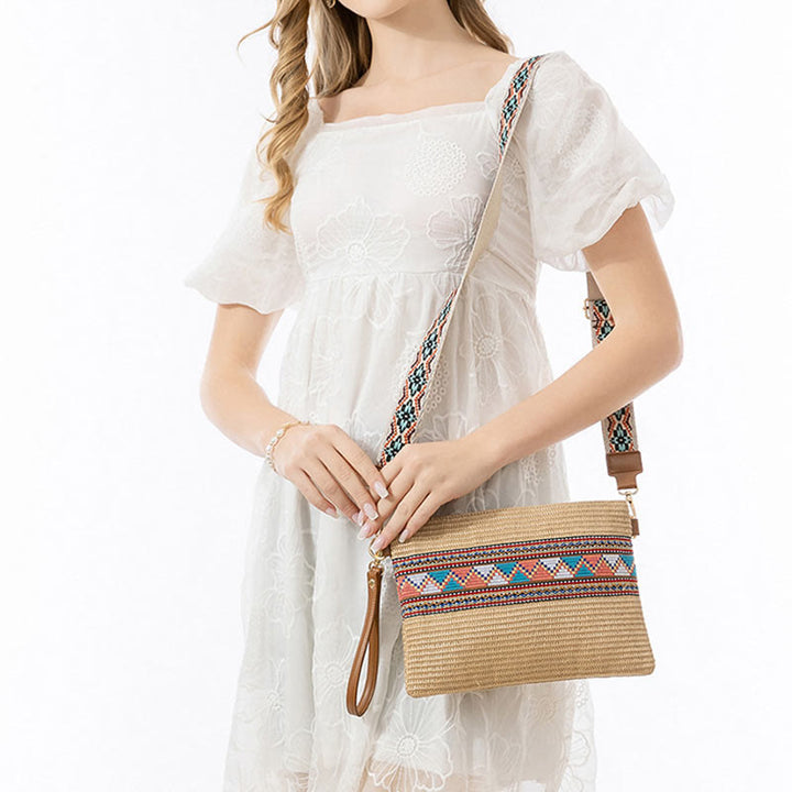 Buddha Stones Boho Colorful Geometry Straw Woven Crossbody Bag Shoulder Bag Handbag - image 4