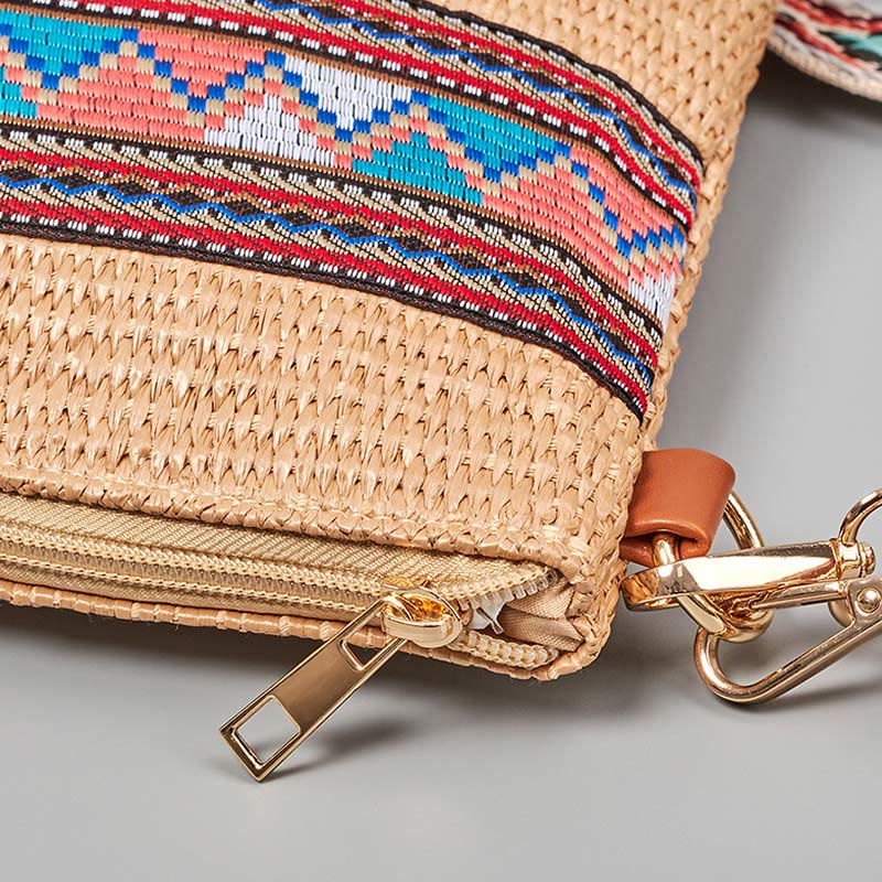 Buddha Stones Boho Colorful Geometry Straw Woven Crossbody Bag Shoulder Bag Handbag - image 2