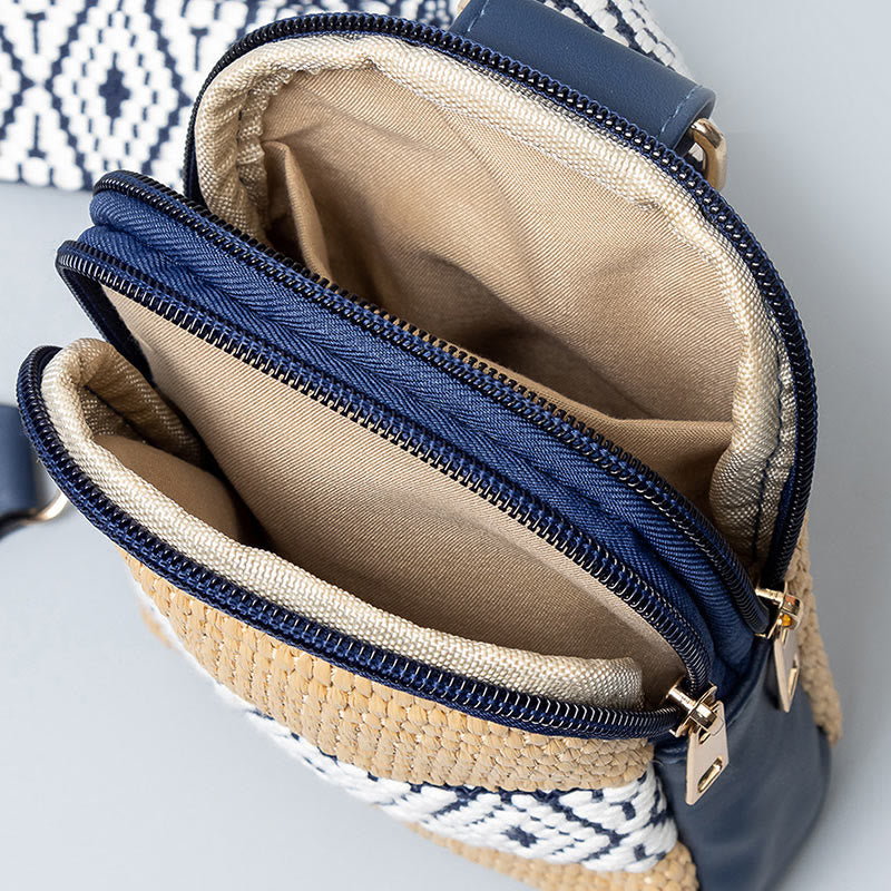 Buddha Stones Small Geometry Straw Woven Crossbody Bag Shoulder Bag - image 1