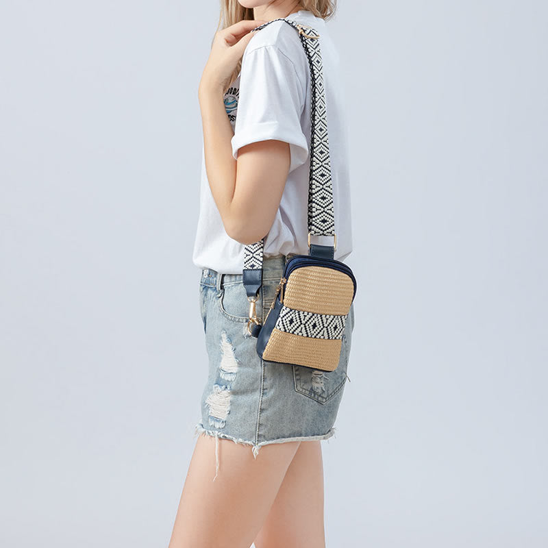 Buddha Stones Small Geometry Straw Woven Crossbody Bag Shoulder Bag - image 6