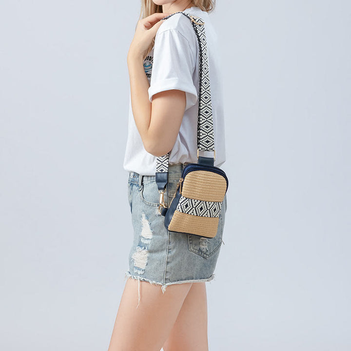 Buddha Stones Small Geometry Straw Woven Crossbody Bag Shoulder Bag - image 6