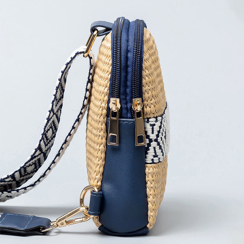 Buddha Stones Small Geometry Straw Woven Crossbody Bag Shoulder Bag - image 2
