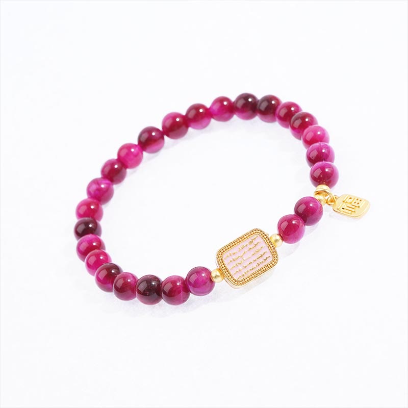 Buddha Stones Rose Red Tiger Eye Fu Character Courage Bracelet - image 6