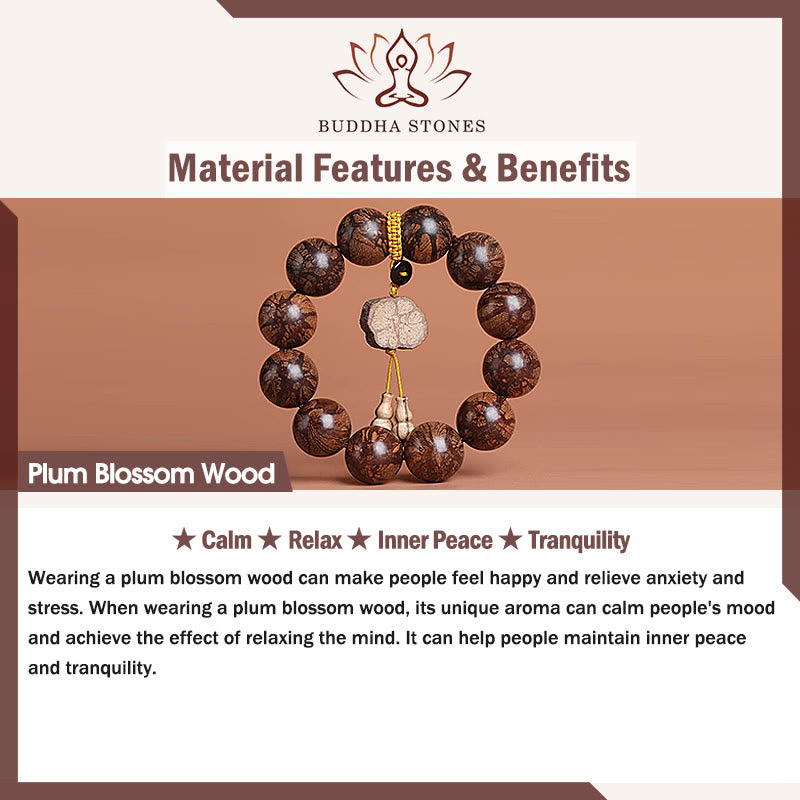 Buddha Stones Plum Blossom Wood Inner Peace Bracelet - image 11