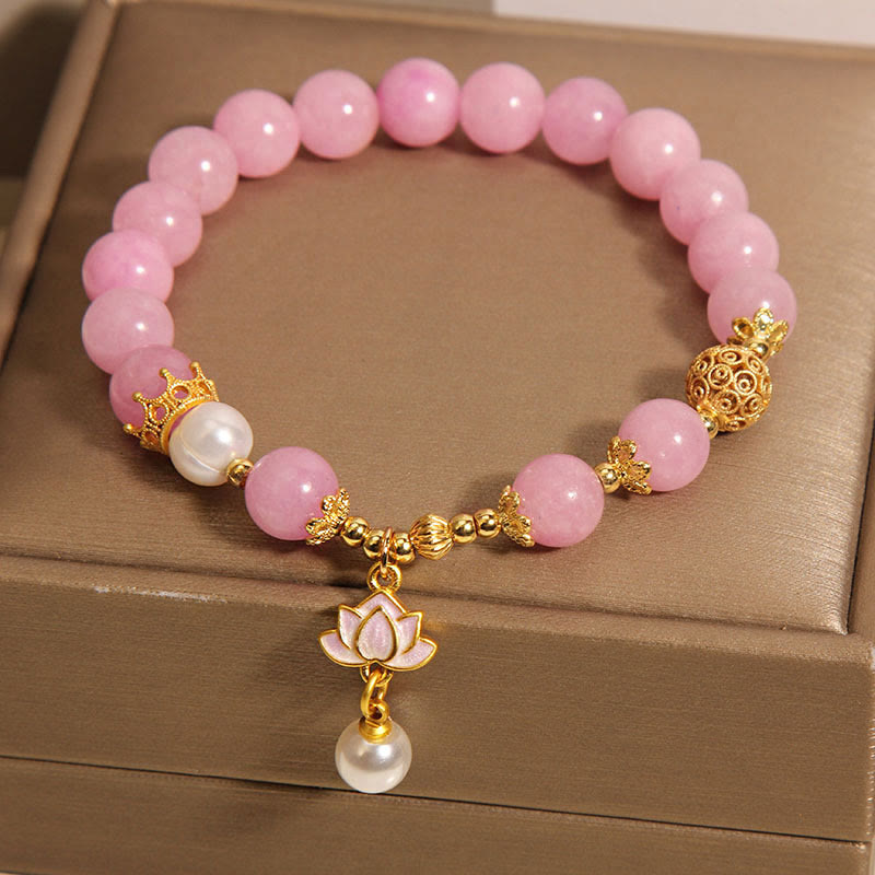 Buddha Stones Pink Quartzite Pearl Lotus Charm Harmony Bracelet - image 3
