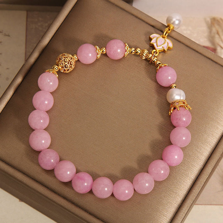 Buddha Stones Pink Quartzite Pearl Lotus Charm Harmony Bracelet - image 4