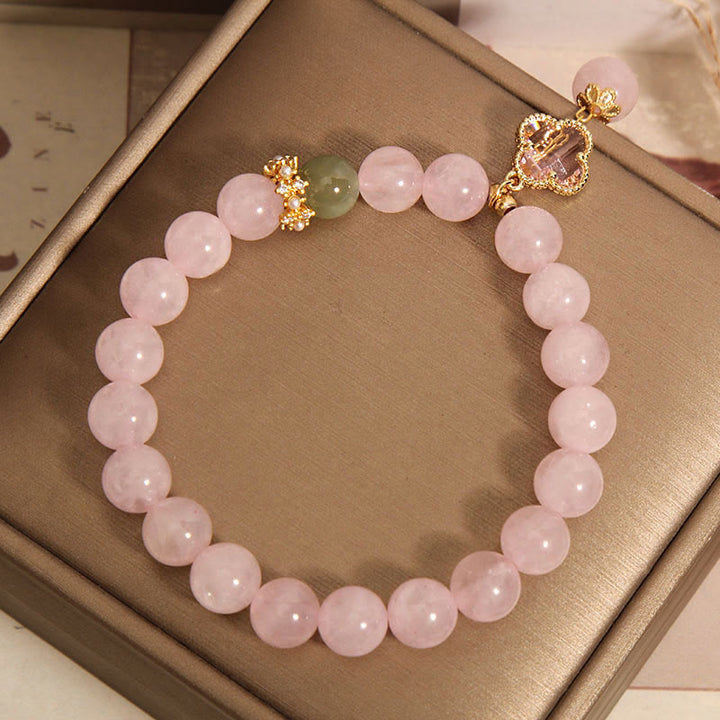 Buddha Stones Natural Pink Crystal Four Leaf Clover Soothing Bracelet - image 7