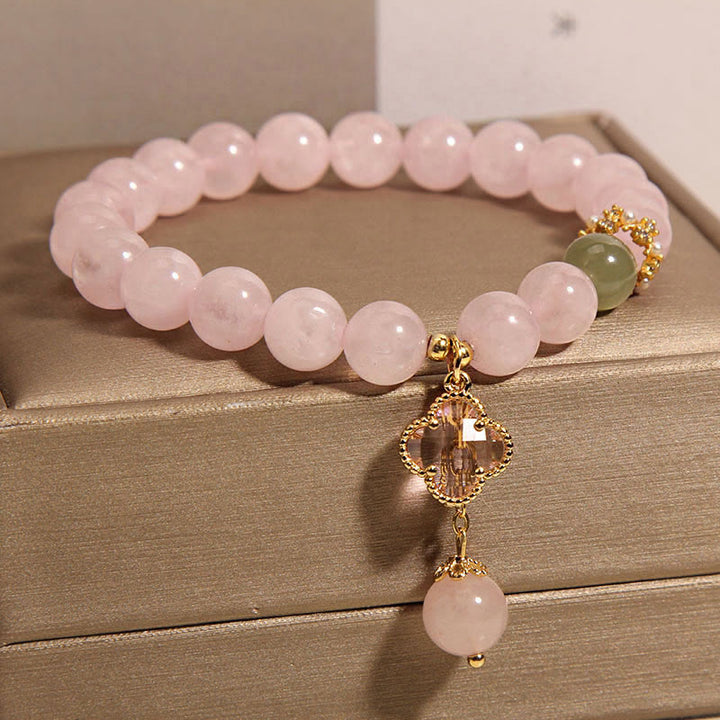 Buddha Stones Natural Pink Crystal Four Leaf Clover Soothing Bracelet - image 2
