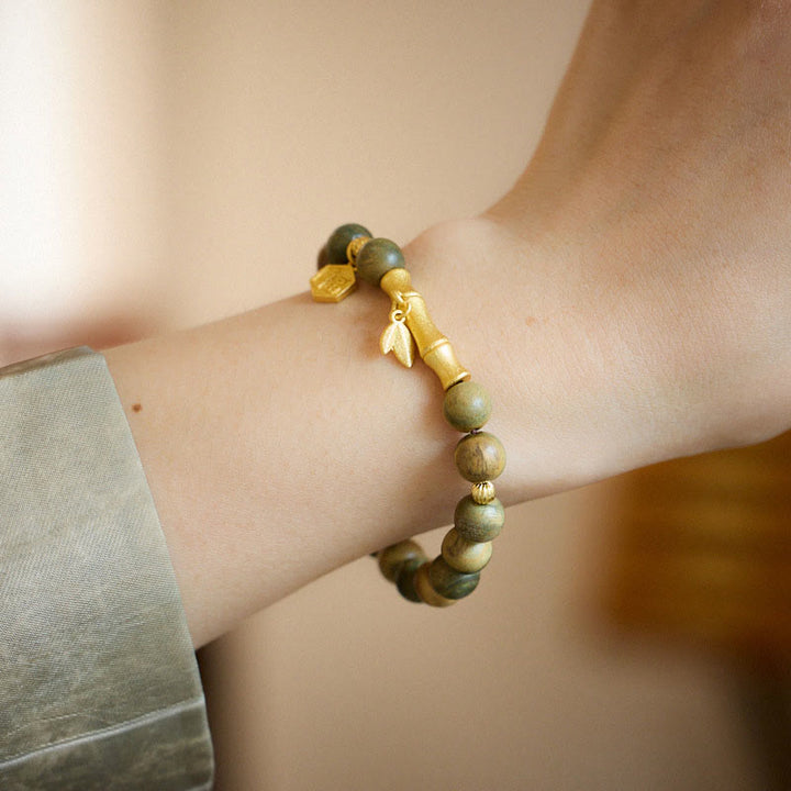 Buddha Stones Green Sandalwood Fu Character Bamboo Soothing Bracelet - image 3