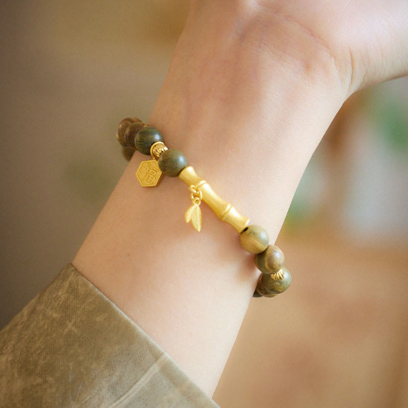 Buddha Stones Green Sandalwood Fu Character Bamboo Soothing Bracelet - image 4