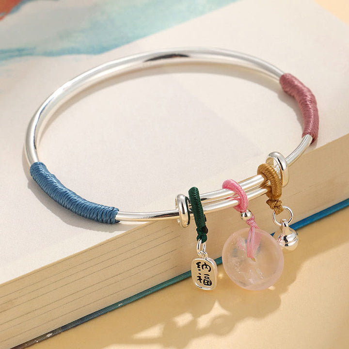 Buddha Stones Pink Crystal Peace Buckle Lucky Flower Love Bracelet Bangle - Pink Crystal Peace Buckle(Inner Diameter: 56-60mm) - image 7