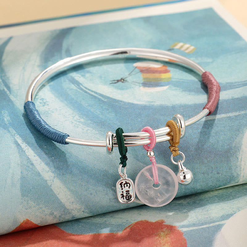 Buddha Stones Pink Crystal Peace Buckle Lucky Flower Love Bracelet Bangle - image 8