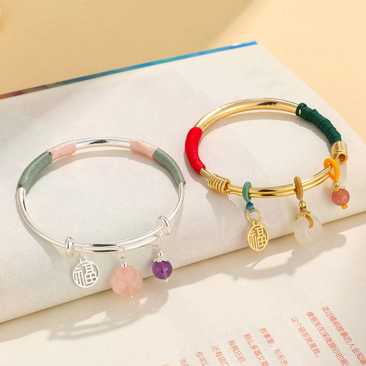 Buddha Stones Pink Crystal Peace Buckle Lucky Flower Love Bracelet Bangle - image 14