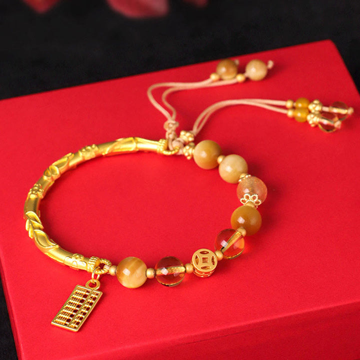 Buddha Stones Natural Tiger Eye Citrine Abacus Charm Protection Bracelet - image 2