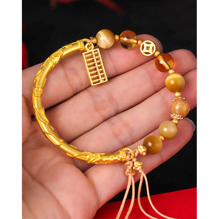 Buddha Stones Natural Tiger Eye Citrine Abacus Charm Protection Bracelet - image 4