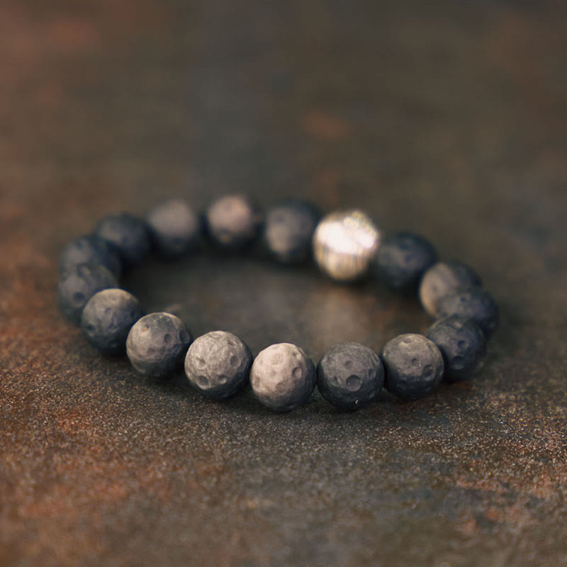 Buddha Stones Natural Silver Sheen Obsidian Lunar Meteorite Protection Bracelet - 18cm fit for Wrist Circumference 17-17.5cm - image 1