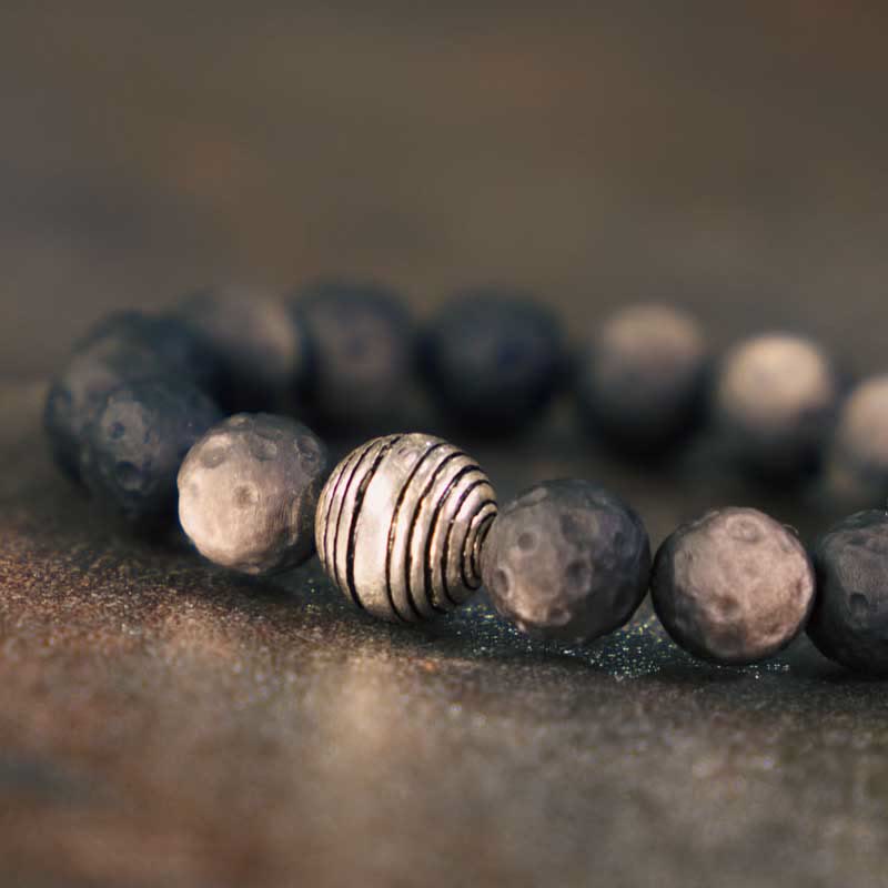 Buddha Stones Natural Silver Sheen Obsidian Lunar Meteorite Protection Bracelet - image 3