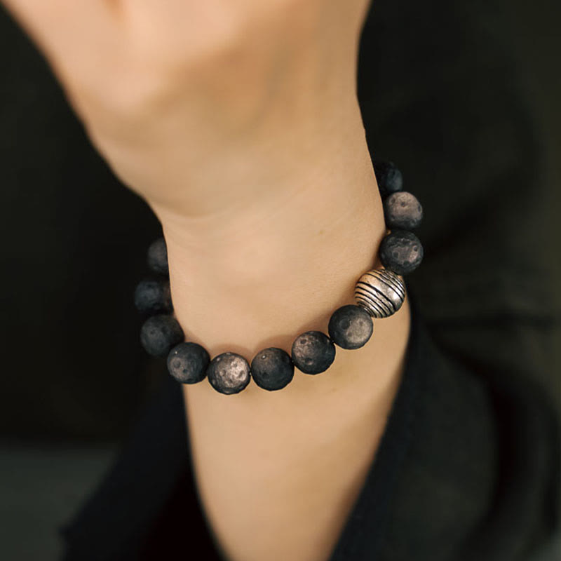 Buddha Stones Natural Silver Sheen Obsidian Lunar Meteorite Protection Bracelet - image 7