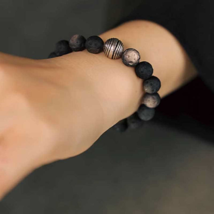 Buddha Stones Natural Silver Sheen Obsidian Lunar Meteorite Protection Bracelet - image 8