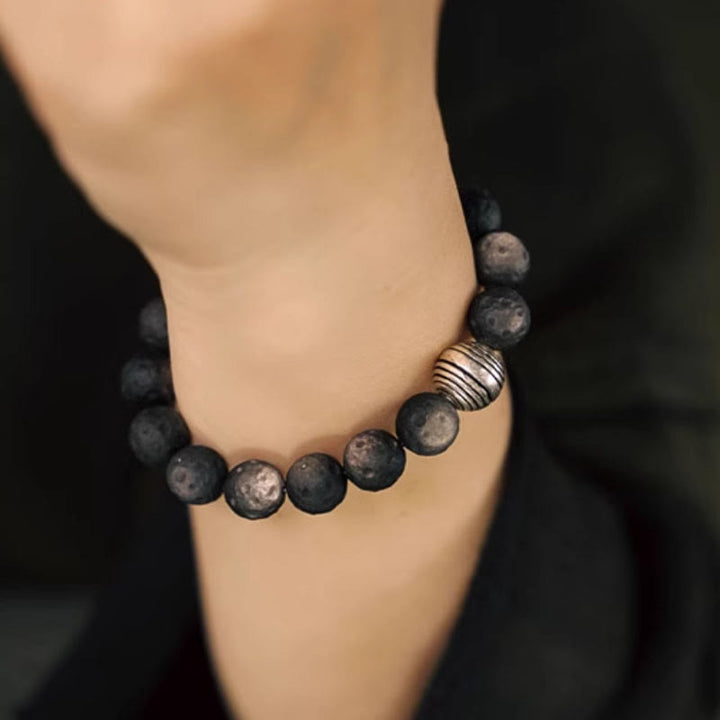 Buddha Stones Natural Silver Sheen Obsidian Lunar Meteorite Protection Bracelet - image 4