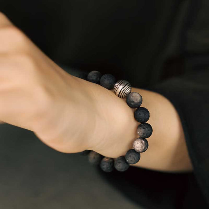 Buddha Stones Natural Silver Sheen Obsidian Lunar Meteorite Protection Bracelet - image 6