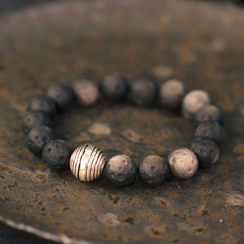 Buddha Stones Natural Silver Sheen Obsidian Lunar Meteorite Protection Bracelet - image 0