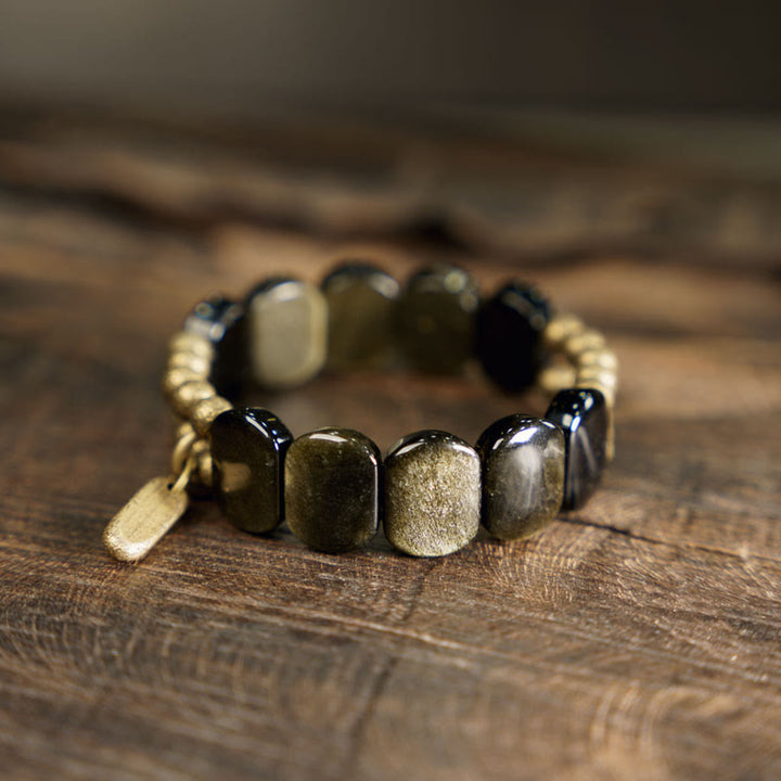 Buddha Stones Black Obsidian Gold Sheen Obsidian Strengthen Bracelet - Pendant Type - 18cm fit for Wrist Circumference 17-17.5cm - image 2