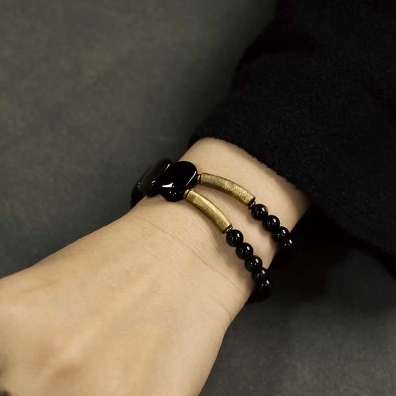 Buddha Stones Black Obsidian Gold Sheen Obsidian Strengthen Bracelet - image 6