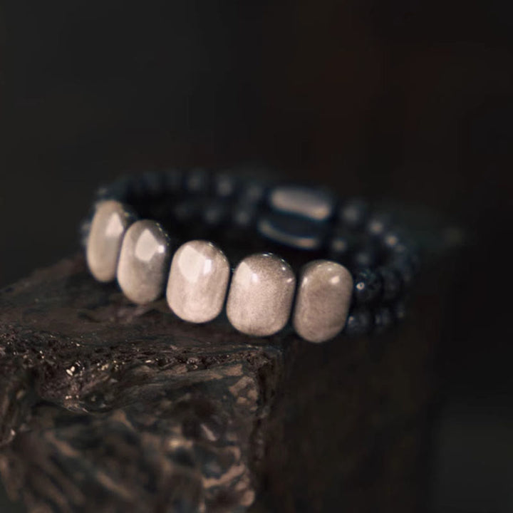 Buddha Stones Natural Silver Sheen Obsidian Lava Rock Communication Bracelet - image 2