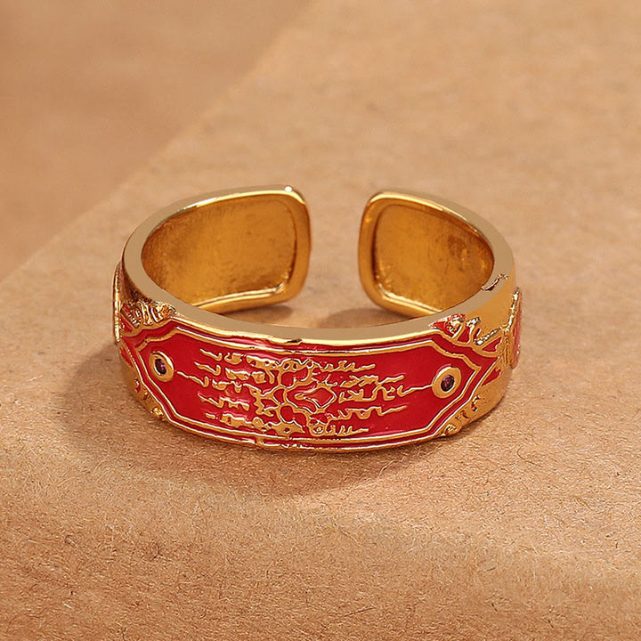 Buddha Stones Five Scriptures Copper Healing Ring - image 2