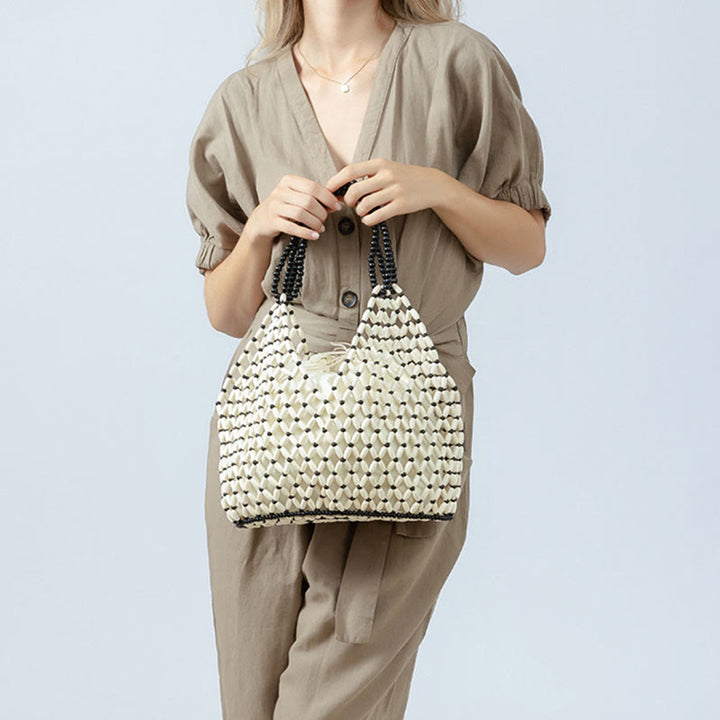 Buddha Stones Hand-woven Wooden Beads Shoulder Bag Handbags - image 3