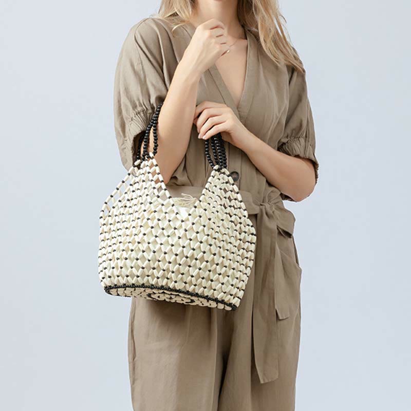 Buddha Stones Hand-woven Wooden Beads Shoulder Bag Handbags - image 5